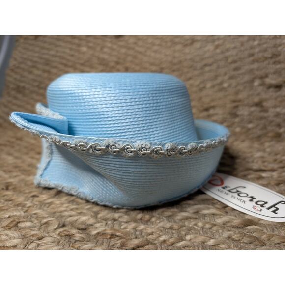NEW! Deborah New York Light Blue Straw Derby Hat Fashion Church One Size main image 15
